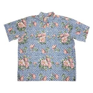 Vintage Reyn Spooner Reverse Print Floral Hawaiian Shirt Mens XL 1/2 Button Down